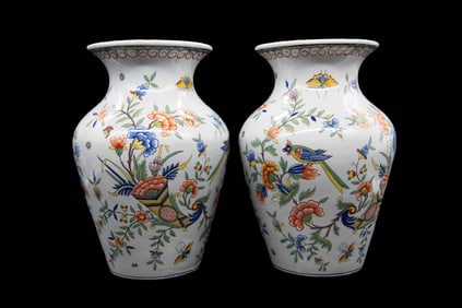 Pair of Antique French Faience de Rouen Vases