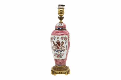 Edme Samson French Porcelain Famille Rose Armorial Electrified Vase / Lamp