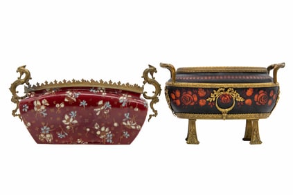 Group of 2 Ornate Jardinieres incl. French Porcelain