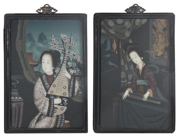 Pair of Chinese Reverse Paintings on Glass