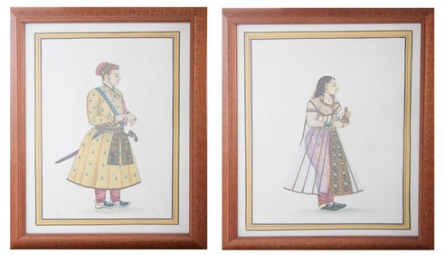 Pair of Indian Watercolors on silk