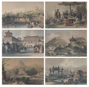 Group of 6 Hand Painted Etchings 'Views of China',  Thomas Allom