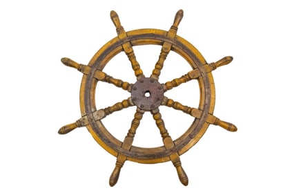 Wood Carved Sailors Ship Boat 8 Spoke Wheel