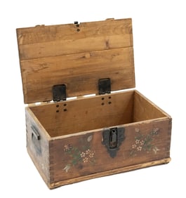 Antique Blanket Chest Trunk with Hand Painted Floral Motifs