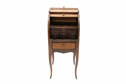Antique Oak Child's Roll Top Secretary Vanity Desk