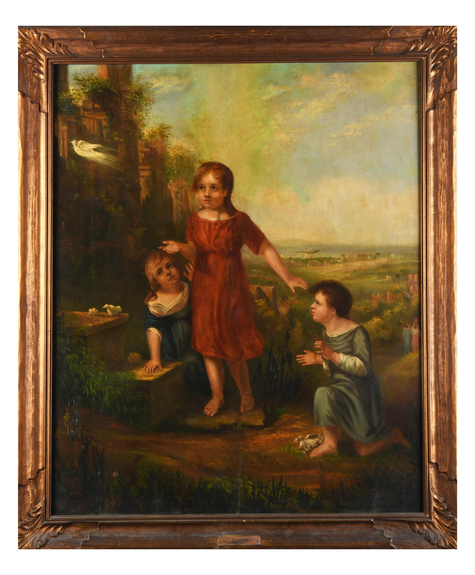Sargent, 18th Century Oil on Board, The Flight of the Dove - Sargent, Oil on Board: Sargent 18th Century Oil on Board, The Flight of the Dove - Sargent Oil on Board The Flight of The Dove, Sargent - Signed bottom left 'Sargent' plaque affixed to frame reads "The Flight of The Dove,
