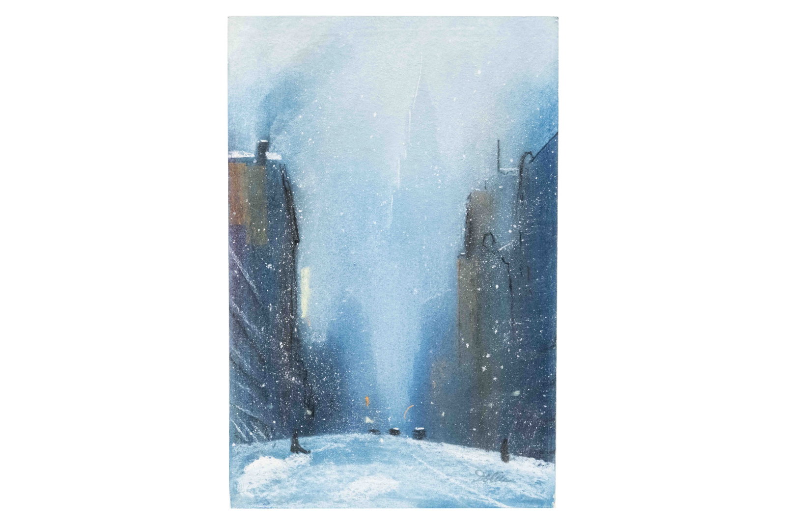 Leon Louie Dolice, 1892-1960, New York Street, Winter, Chalk, Pastel on Board: Leon Louie Dolice 1892-1960 New York Street, Winter Chalk, Pastel on Board Hand signed bottom right Site size: 11.125" H x 7.5" W Frame size: 18.25" H x 14.75" W If you are viewing this lot