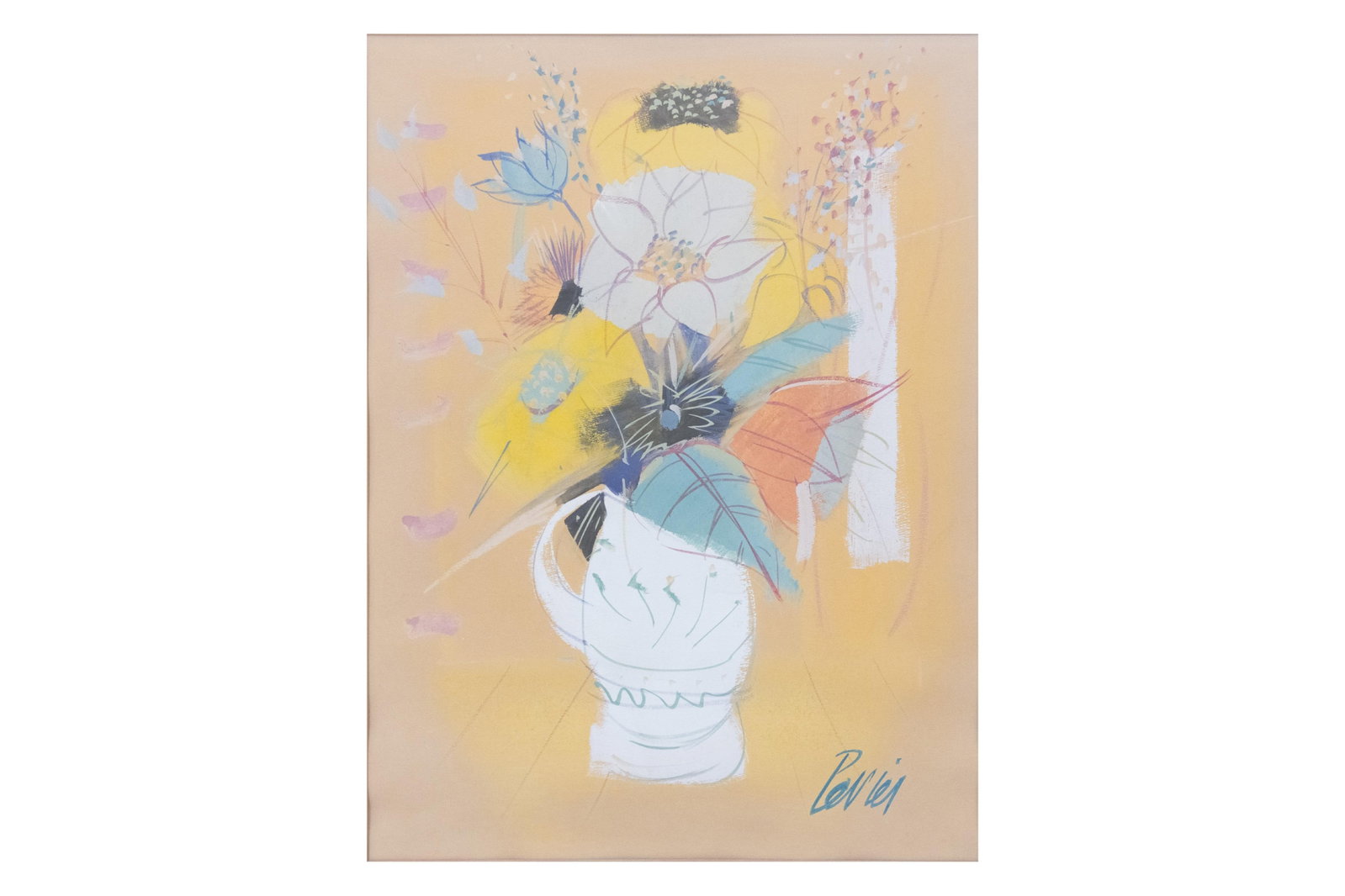 Pevier, Floral Still Life, Watercolor, Gouache, Pastel on Paper: Pevier Floral Still Life Watercolor, Gouache, Pastel on Paper Floral Still Life signed Pevier, Watercolor, Gouache, Pastel on Paper Approximate frame size: 31.875” H x 25.75” W x .875̶