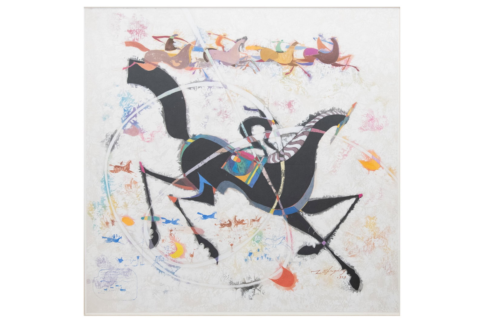 Li Zhong-Liang, Shanghai 1944, Cave Paintings, Horses, Watercolor / Gouache on Rice Paper (1 of 9)