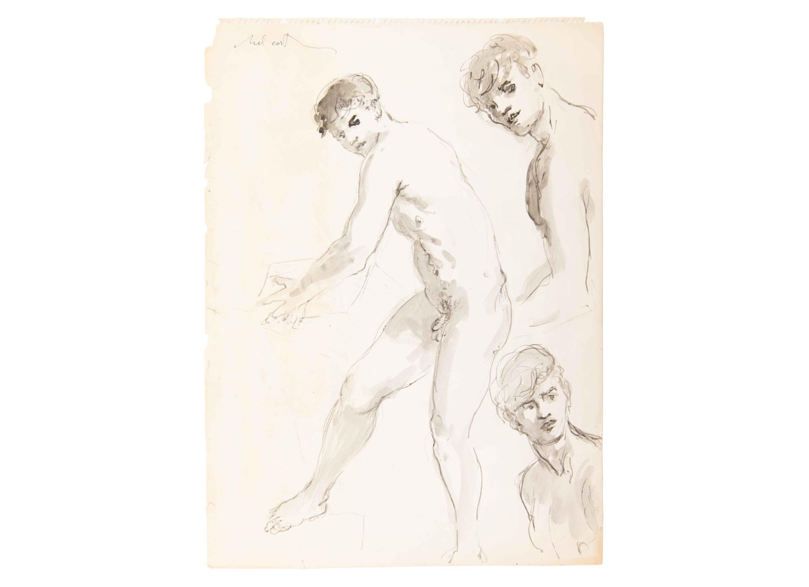 Male Nude Study, Watercolor and Graphite (1 of 3)