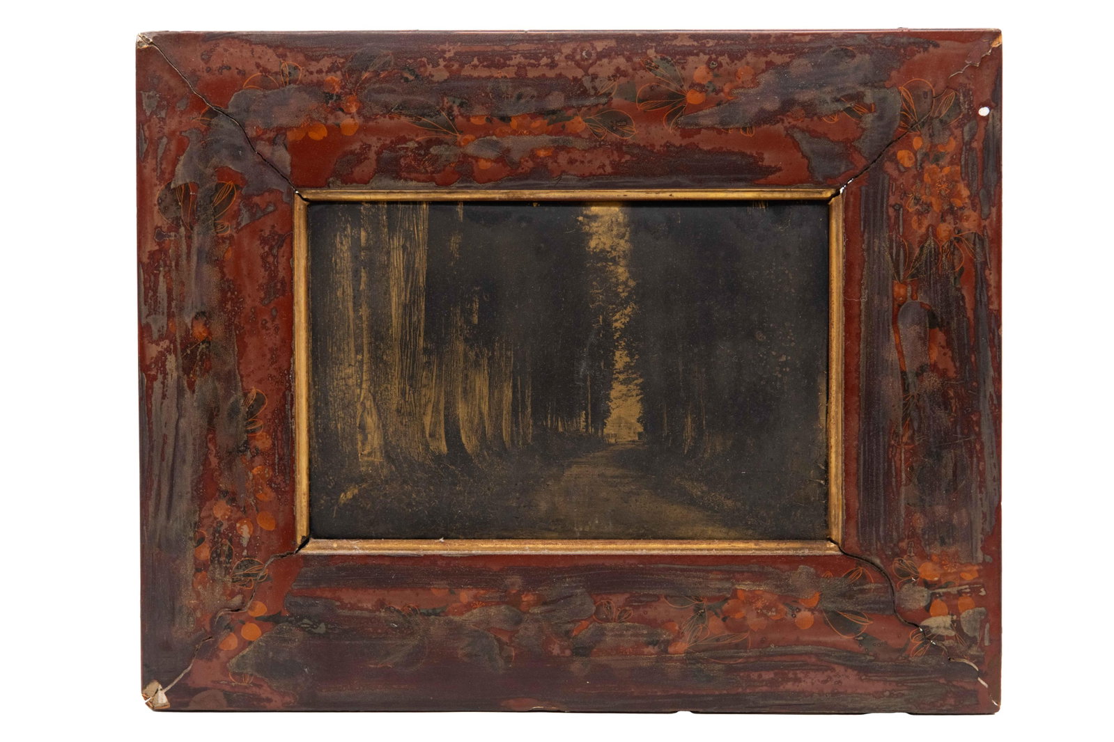 Antique Framed Plate of a Forest Scene, Likely Zinc Plate: Antique Framed Plate of a Forest Scene Likely Zinc Plate Approximate frame size: 10.5” H x 13.25” W Approximate image size: 5.25” H x 8” W