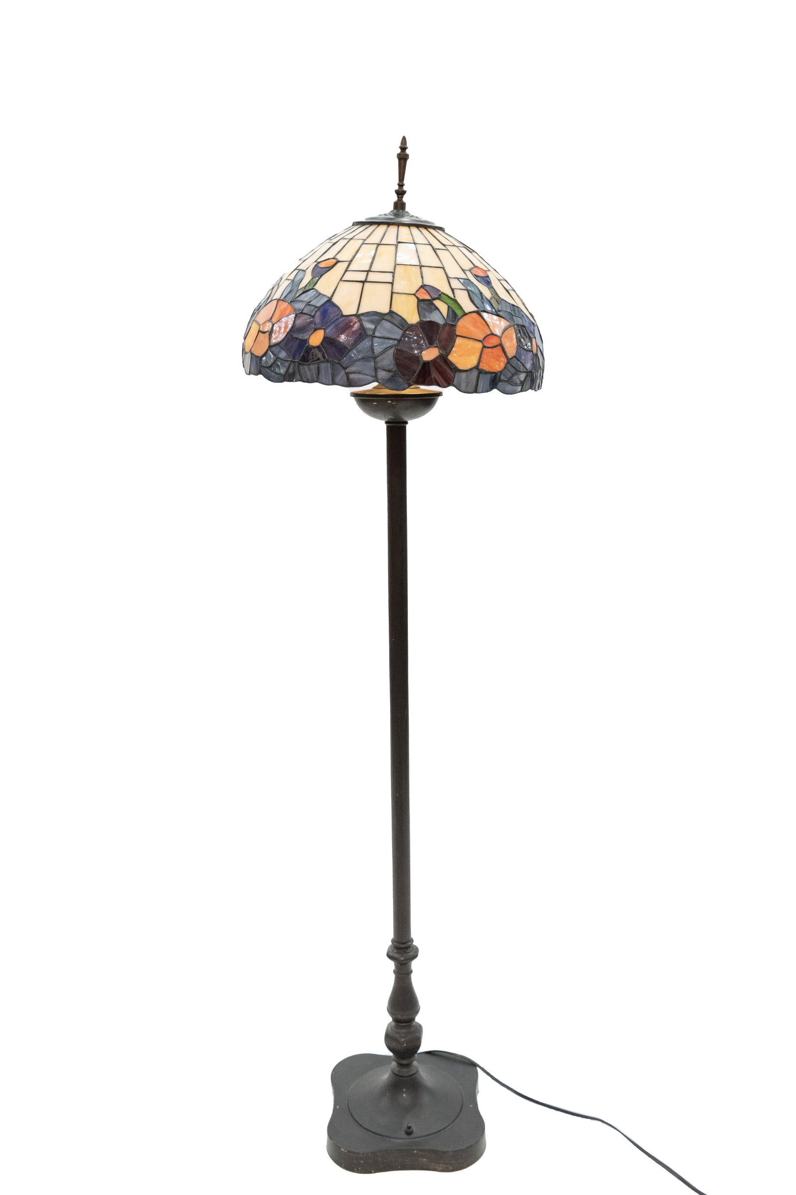 Antique Tiffany Style Stained Glass Floor Lamp: Antique Tiffany Style Stained Glass Floor Lamp Any lamp wiring is offered strictly as found. No guarantee is made as to the condition, safety, or operability of electrical components, and all lamps ar