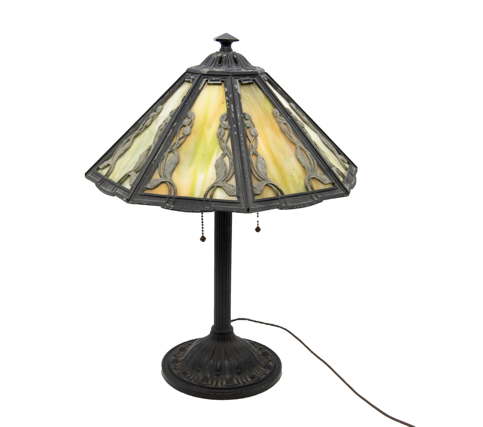 Antique Art Nouveau Green Slag Glass Lamp (1 of 1)