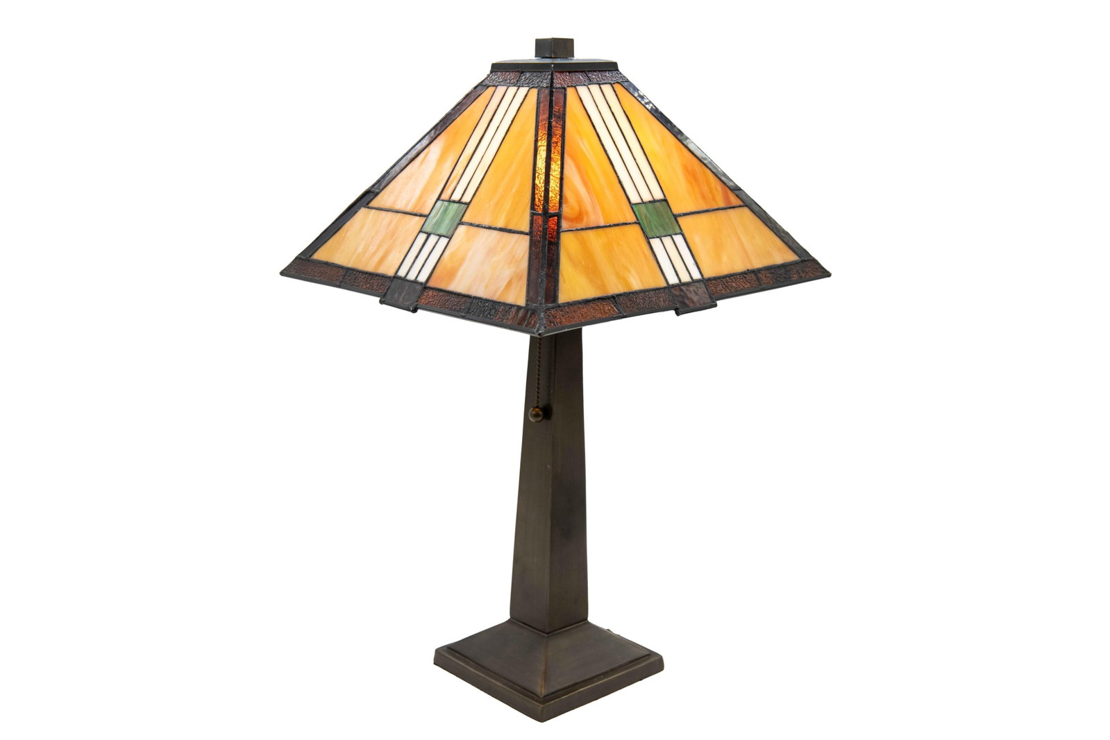 Tiffany Mission Style Amber Stained Glass Deco Lamp (1 of 7)