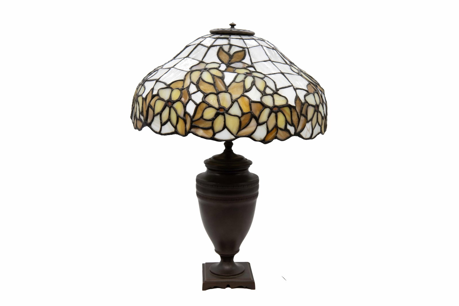 Antique Tiffany Style Stained Glass Magnolia Desk Lamp (1 of 9)