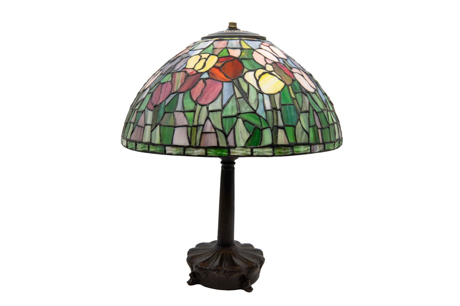 Antique Tiffany Style Stained Glass Tulip Desk Lamp (1 of 8)