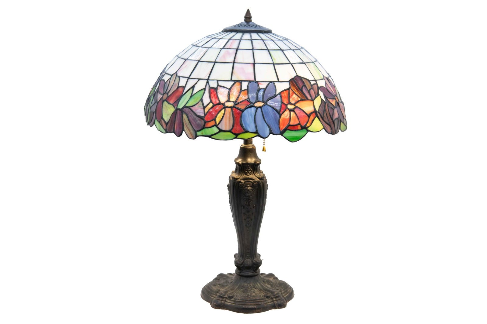 Antique Tiffany Style Stained Glass Magnolia Desk Lamp (1 of 8)