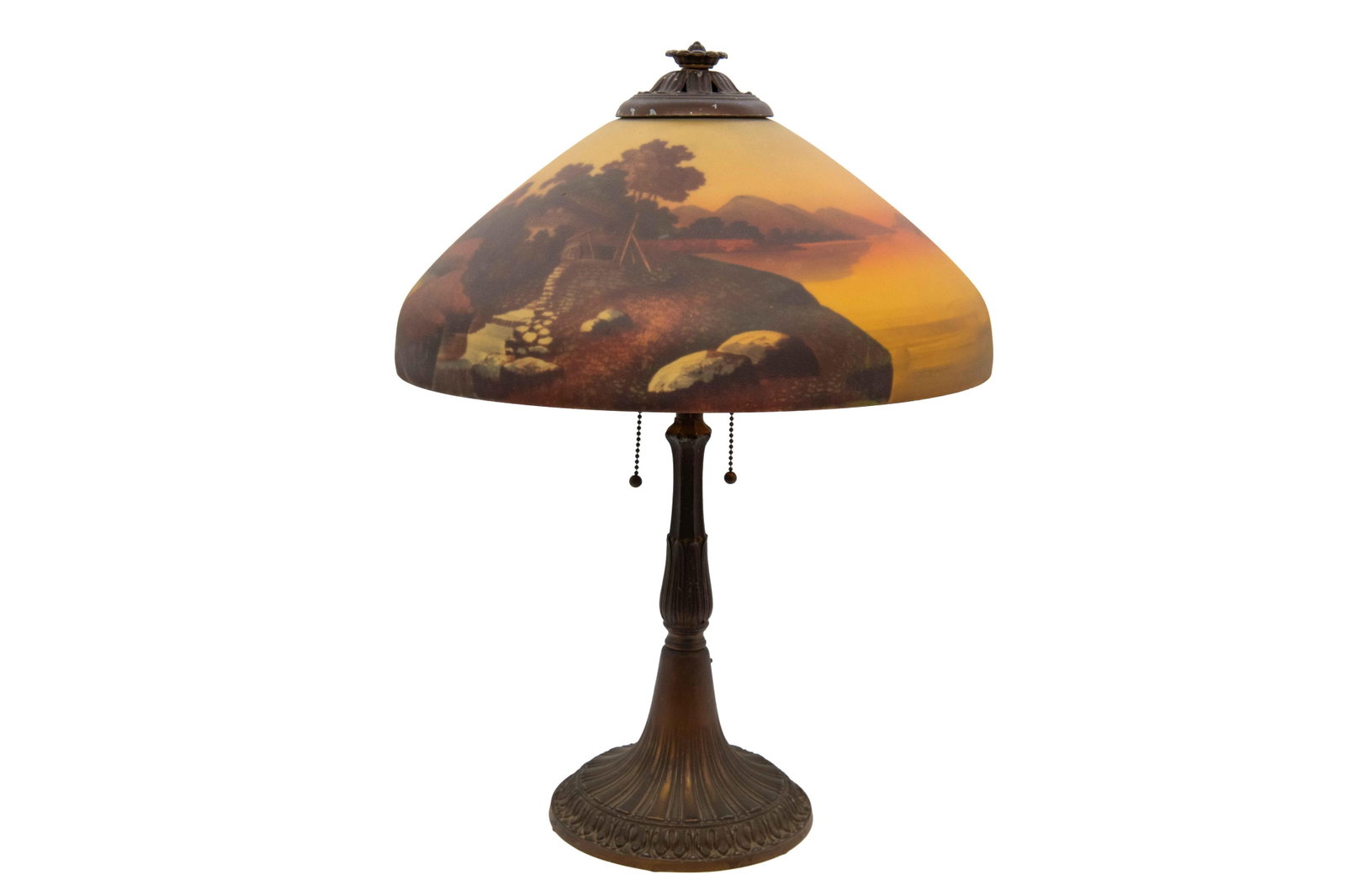 Reverse Painted Waterside Scene Table Lamp (1 of 7)