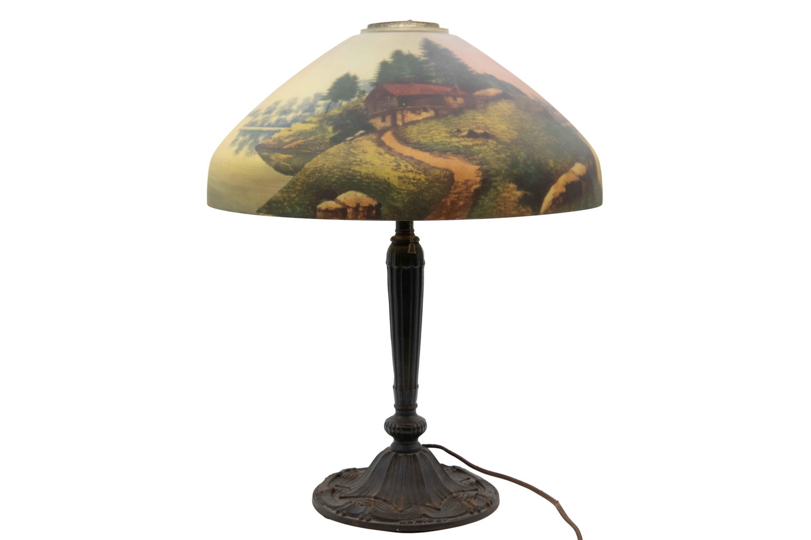 Reverse Painted Cottage Landscape Table Lamp (1 of 6)
