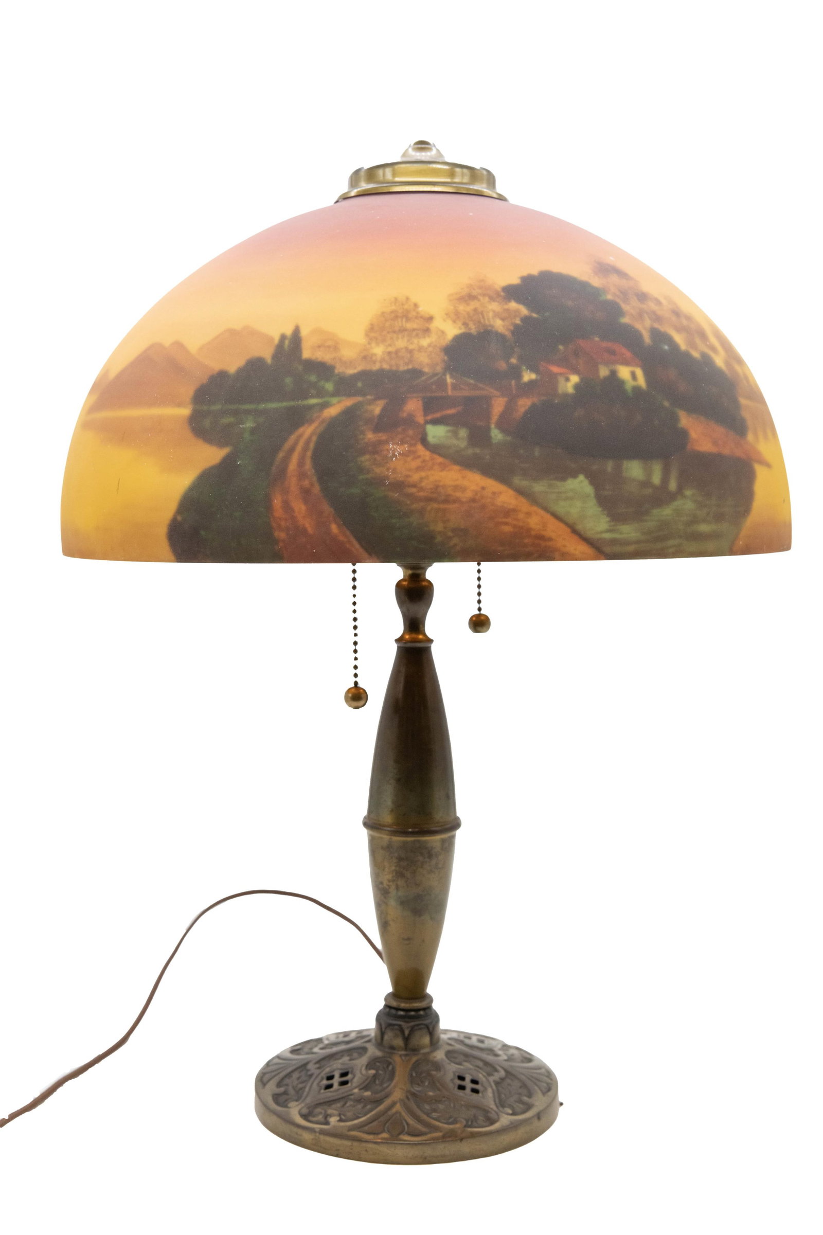 Antique Art Nouveau Lamp with Hand Painted Shade (1 of 8)