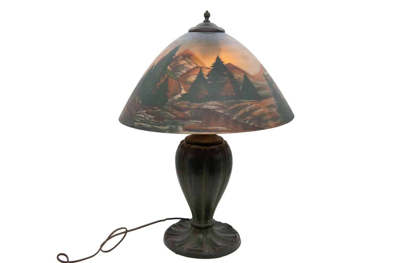 Reverse Painted Mountain Landscape Table Lamp (1 of 9)
