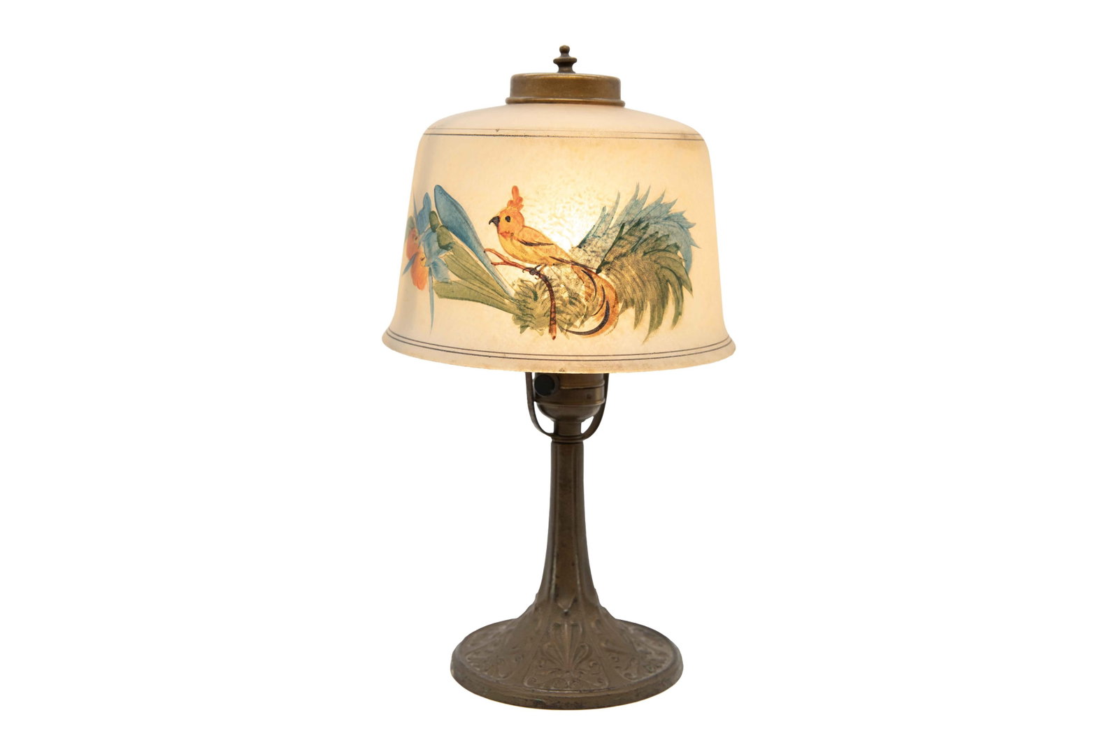 Antique Reverse Painted Glass Bird Motif Table Lamp (1 of 6)