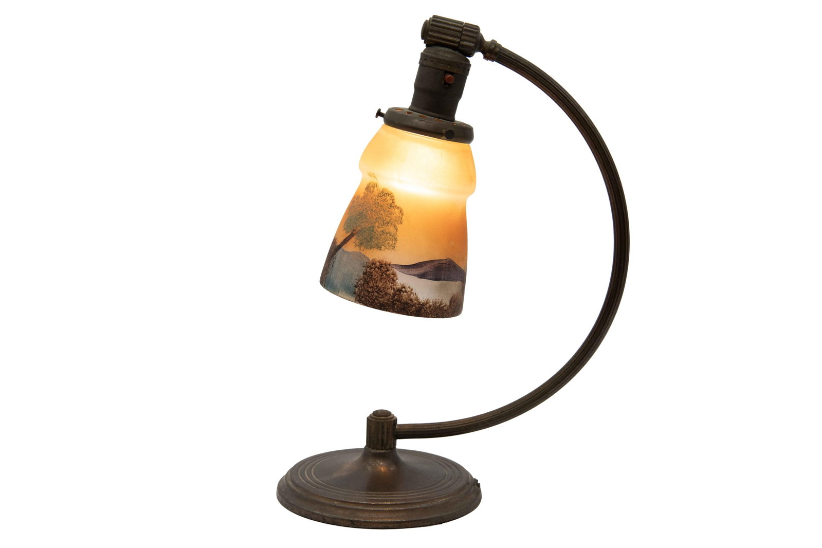 Antique Reverse Painted Lake Hill Design Table Lamp (1 of 7)