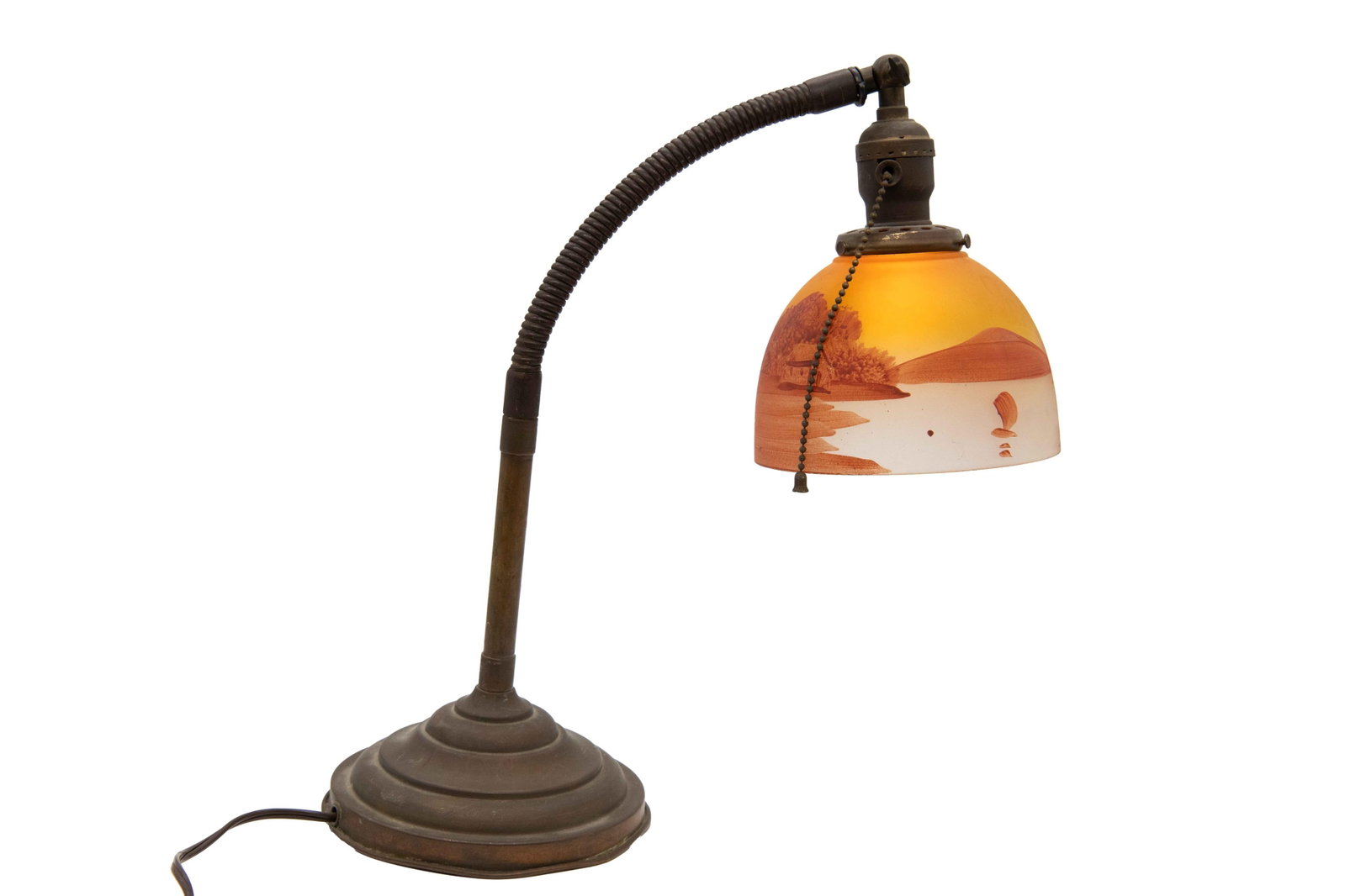 Antique Reverse Painted Yellow Sky Design Table Lamp - 3