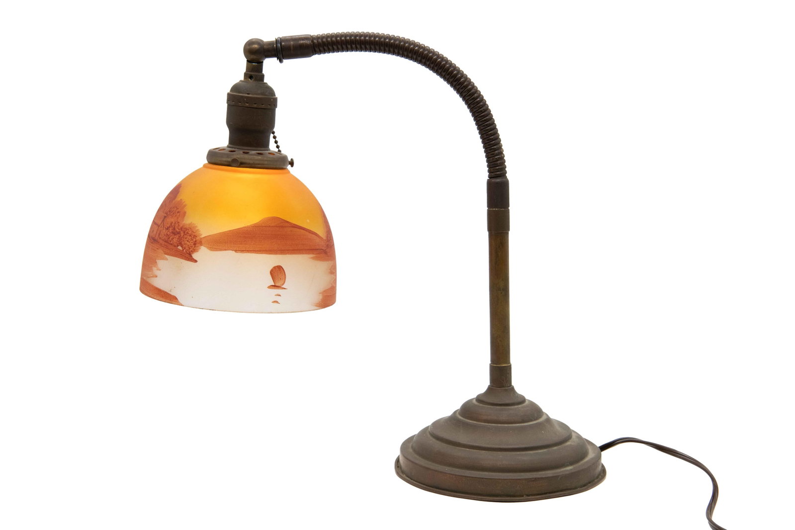 Antique Reverse Painted Yellow Sky Design Table Lamp - 5