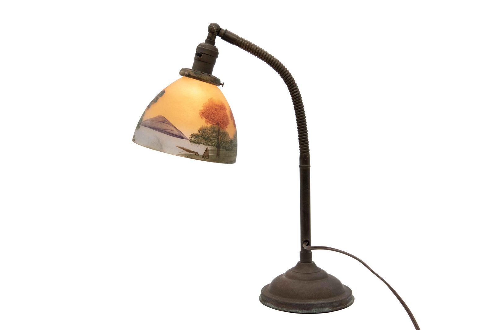 Antique Reverse Painted Glass Mountain Motif Table Lamp (1 of 6)