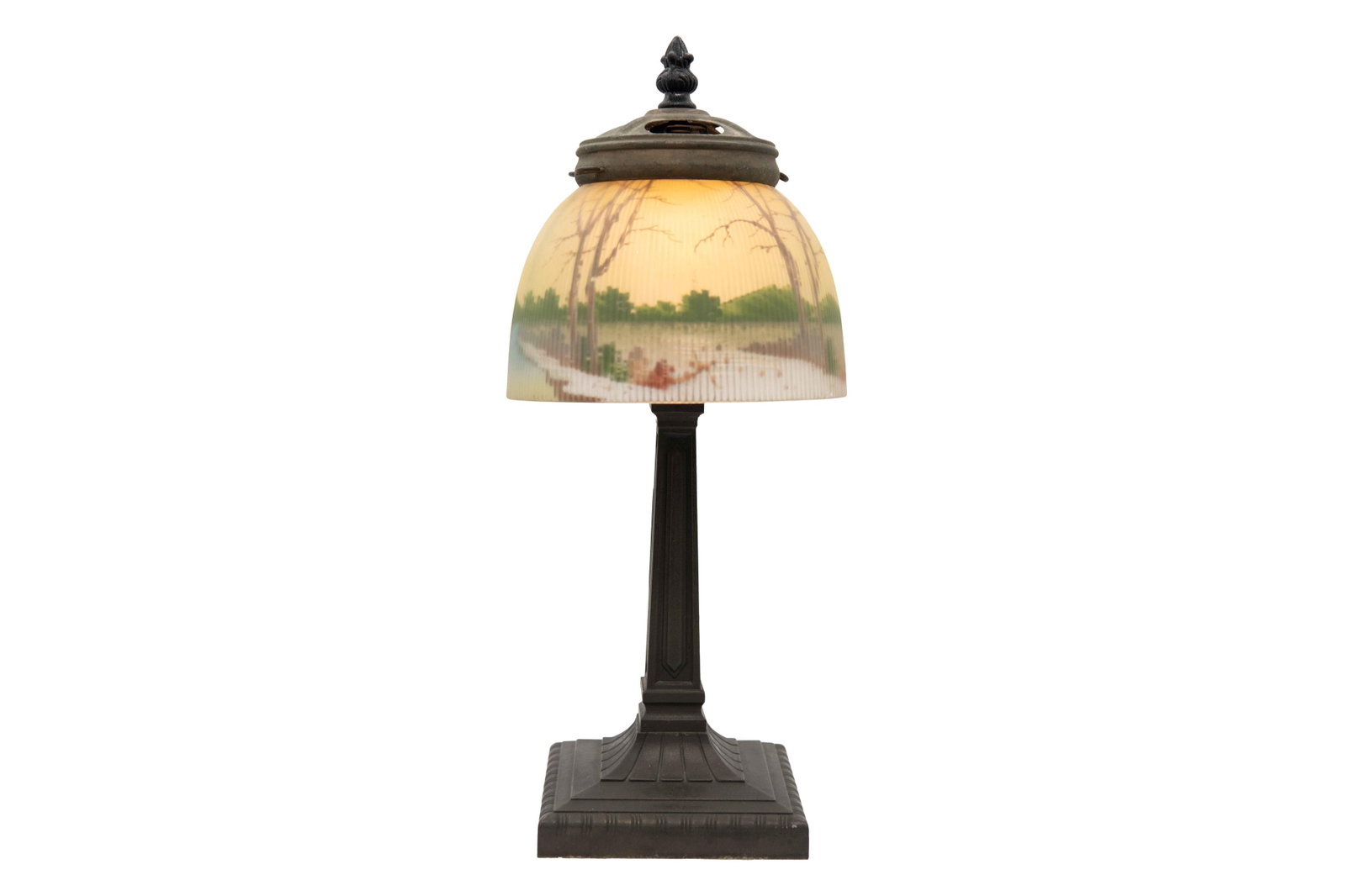 Reverse Painted Mountain Stream Landscape Table Lamp (1 of 7)