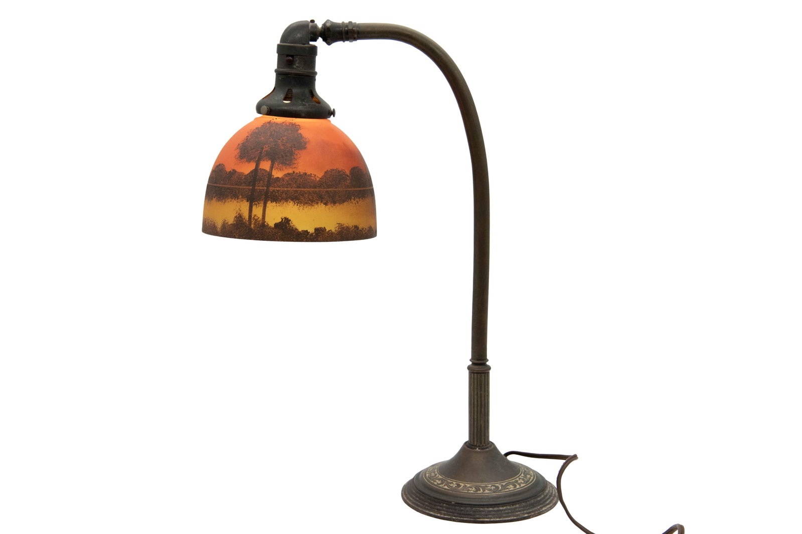 Antique Reverse Painted Sunset Scene Table Lamp (1 of 6)