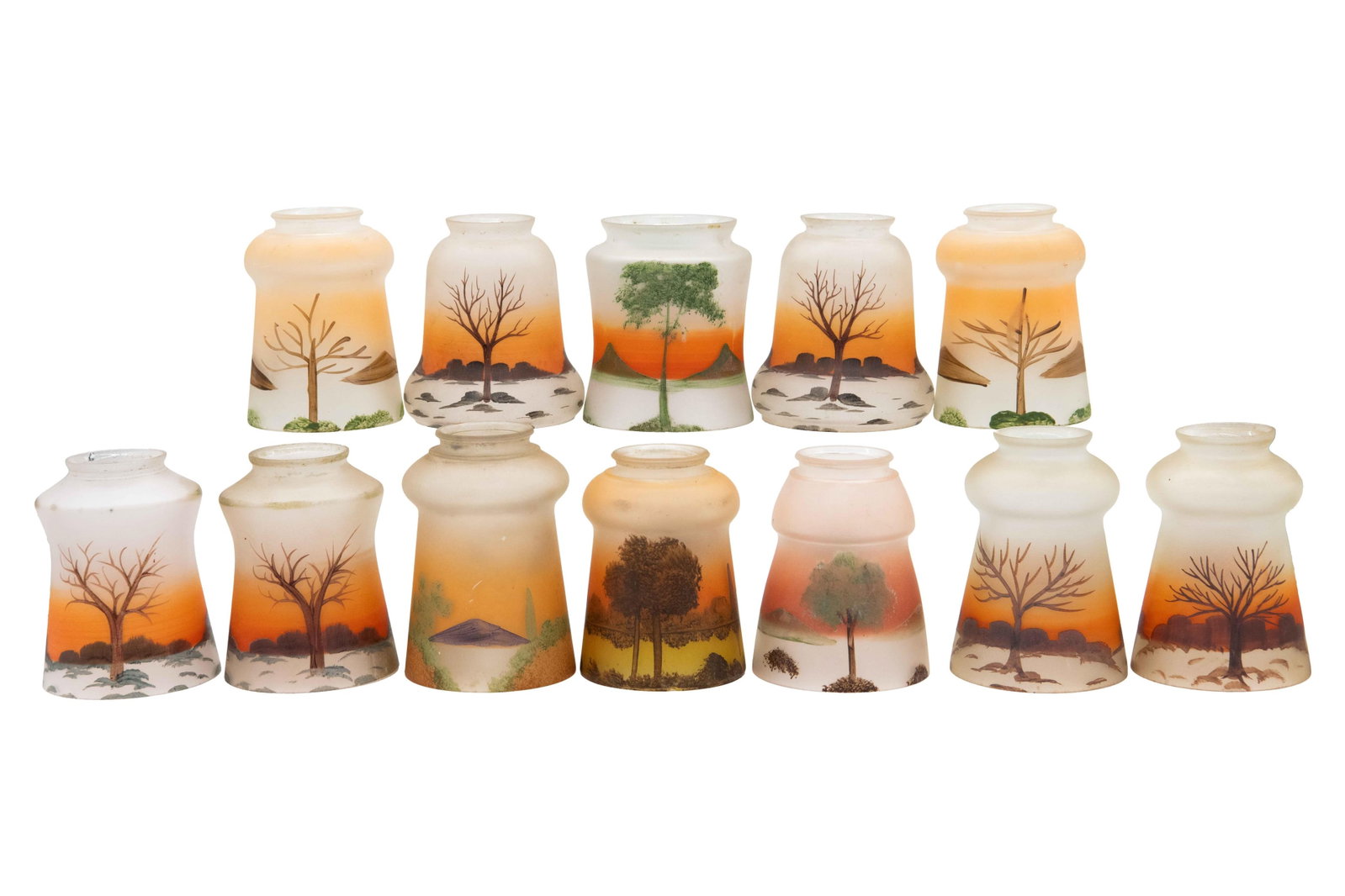 Group of 12 Miscellaneous Frosted Hand Painted Glass Lamp Shades - Orange (1 of 7)
