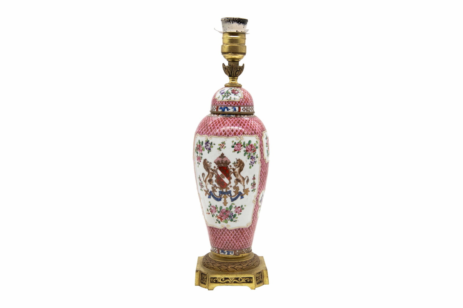Edme Samson French Porcelain Famille Rose Armorial Electrified Vase / Lamp (1 of 12)