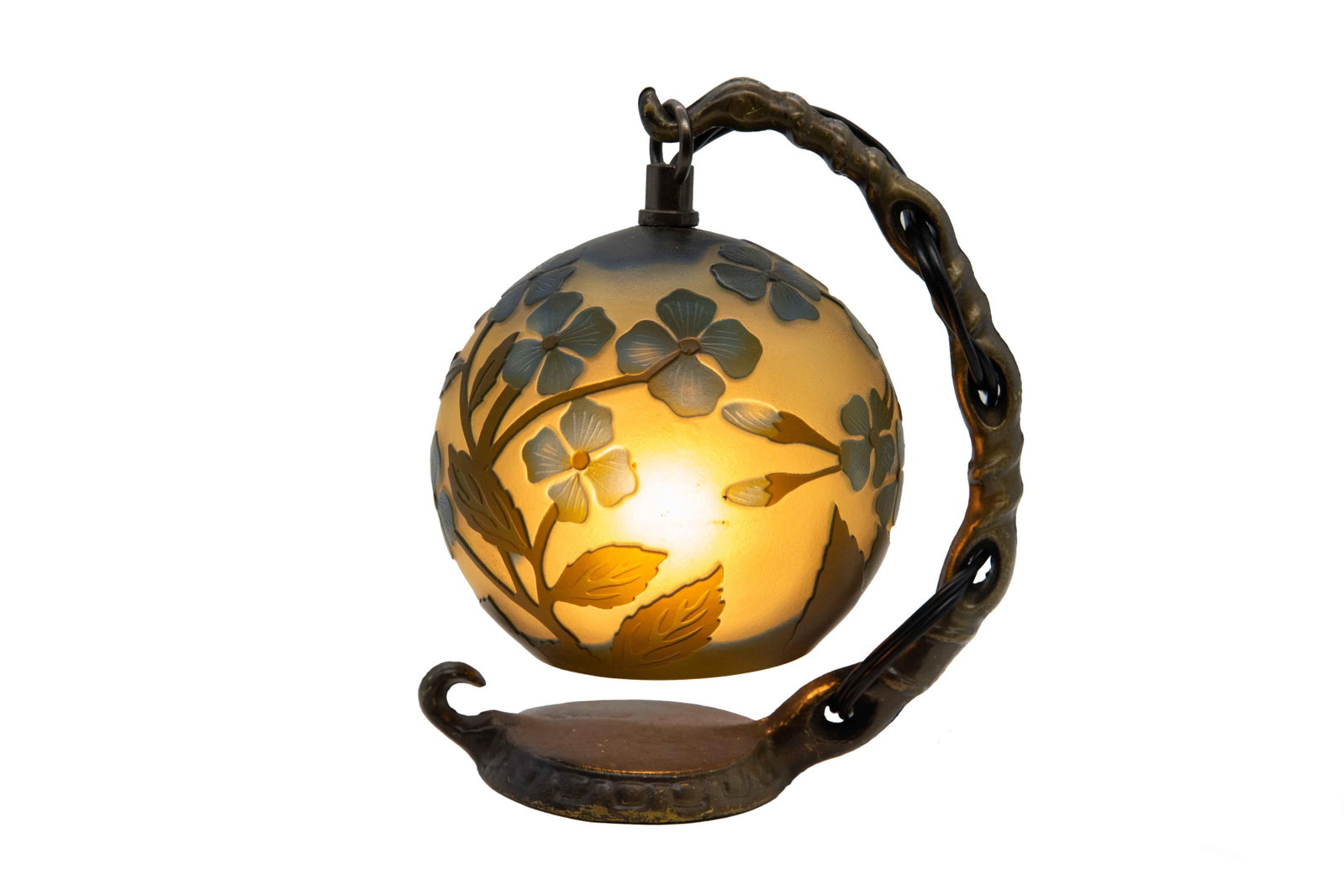 Emile Galle, 1846-1904, After Galle Art Nouveau Cameo Glass Globe Lampshade and Base (1 of 8)