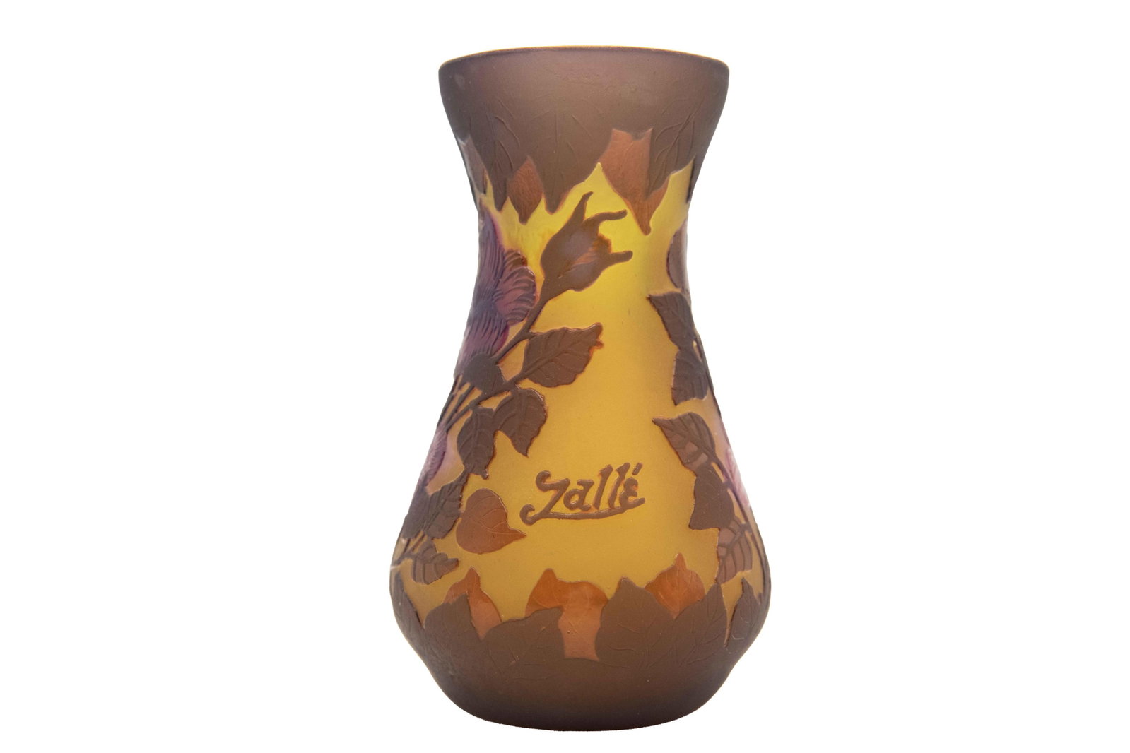 ?mile Gall?, 1846-1904, After Gall? Fall Tone Nouveau Cameo Glass Vase: Émile Gallé 1846-1904 After Gallé Fall Tone Nouveau Cameo Glass Vase After Gallé Fall Tone Nouveau Cameo Glass Vase Approximate size: 5.125” H x 3” W x 3” D 