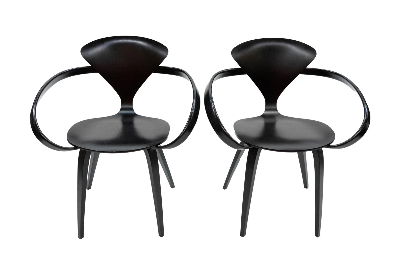 Norman Cherner, 1920-1987, Pair of Pretzel Armchairs #2: Norman Cherner 1920-1987 Pair of Pretzel Armchairs #2 Pair of Pretzel Armchairs in Black Walnut Approximate size each: 31” H x 27.5” W x 20” D Norman Cherner (1920-1987) was a