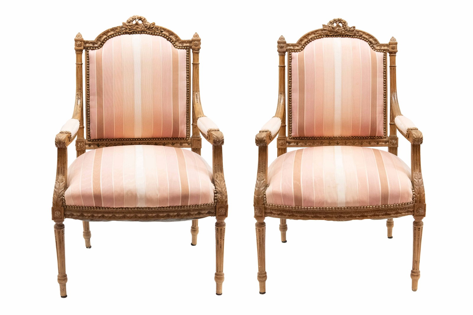 Pair of 19th Century Style Pink Upholstered Carved Louis XVI Chairs (1 of 20)