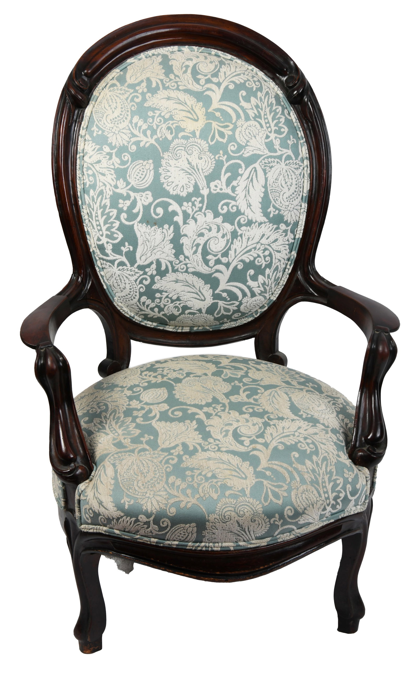 Antique Victorian Parlor Chair: Antique Victorian Parlor Chair Antique Spoon Back Victorian Parlor Chair Reupholstered in beautiful fabric Approximate Size: 43.5” H x 28” W x 25” D