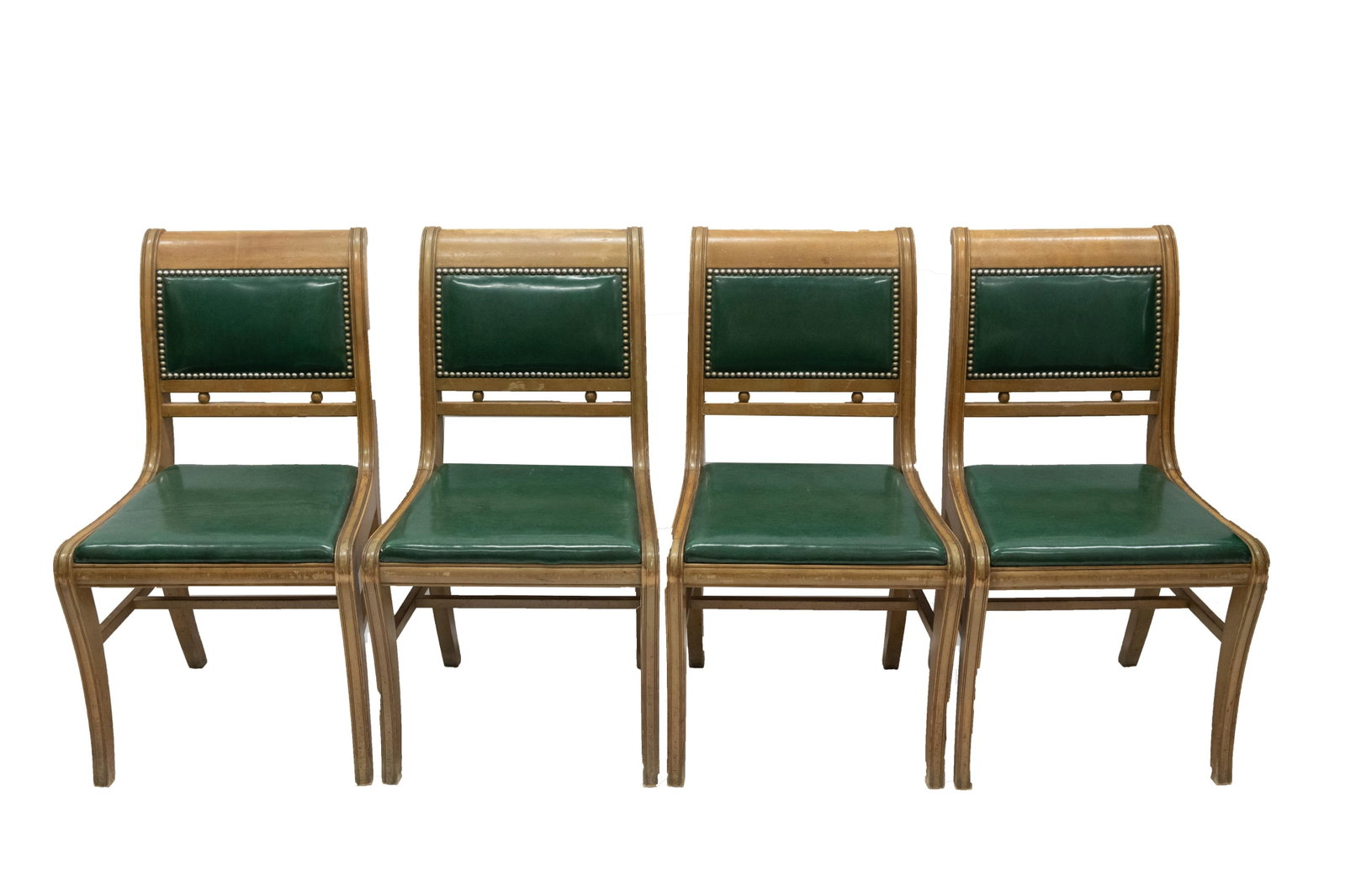 Set of 4 Green Upholstered English Pub Chairs (1 of 13)