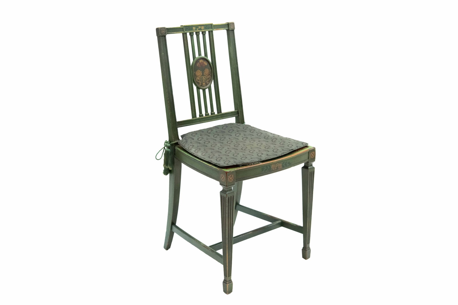 Early Cane Seat Chair with Hand Painted Detail: Early Cane Seat Chair with Hand Painted Detail Approximate size: 35.5” H x 17.25” W x 20” D If you are viewing this lot on Live Auctioneers, please note there are additional images l