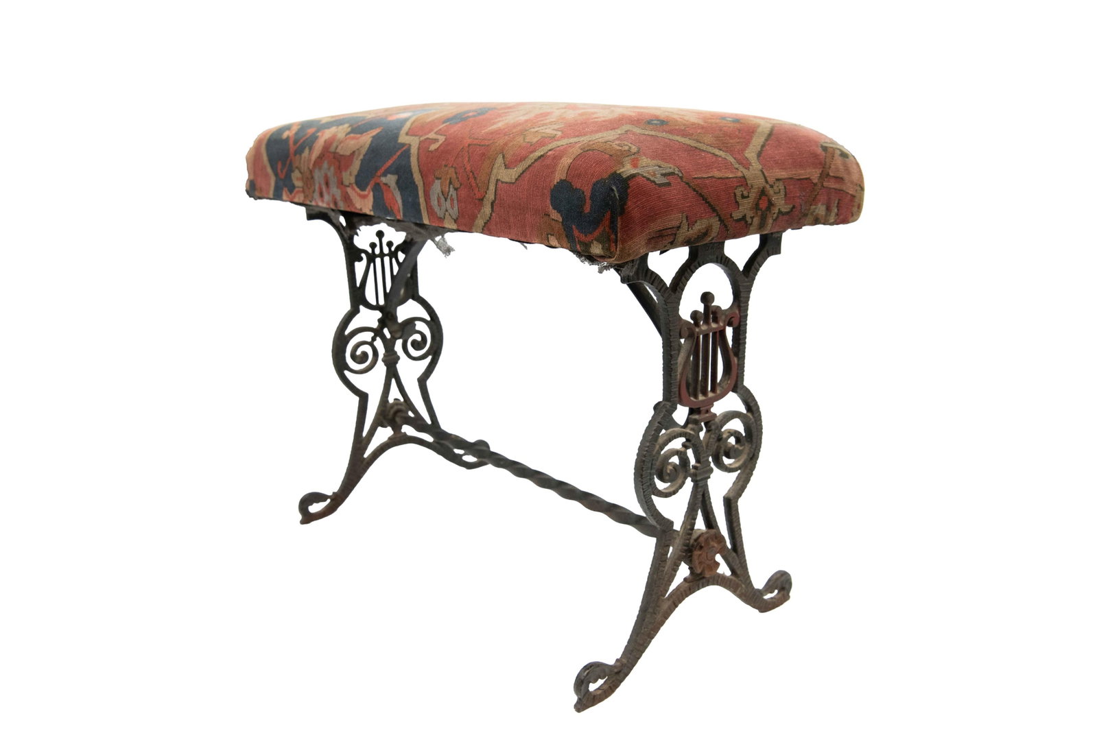 Antique Upholstered Cast Iron Bench (1 of 13)