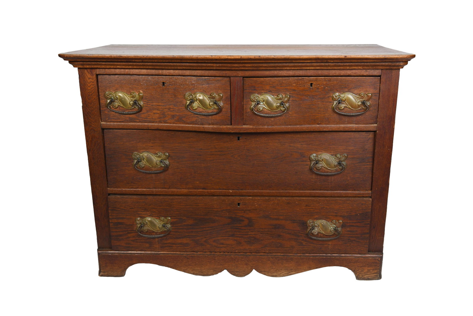 Early Serpentine Front Oak 4 Drawer Dresser (1 of 8)