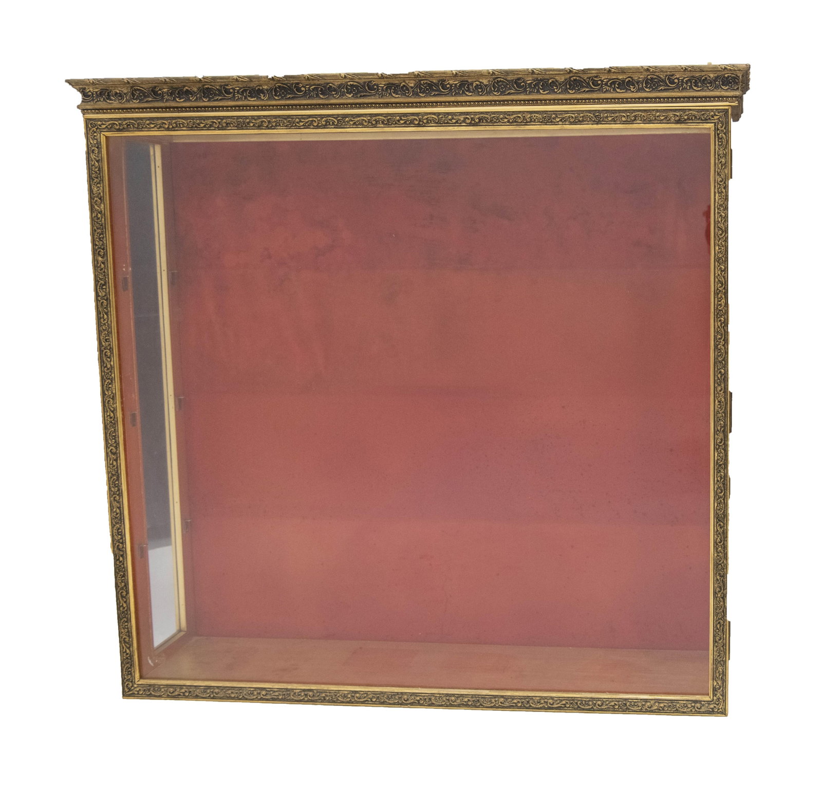 Ornate Gilt Glass Wall Display Cabinet: Ornate Gilt Glass Wall Display Cabinet Approximate size: 32” H x 33.5" W x 7" D
