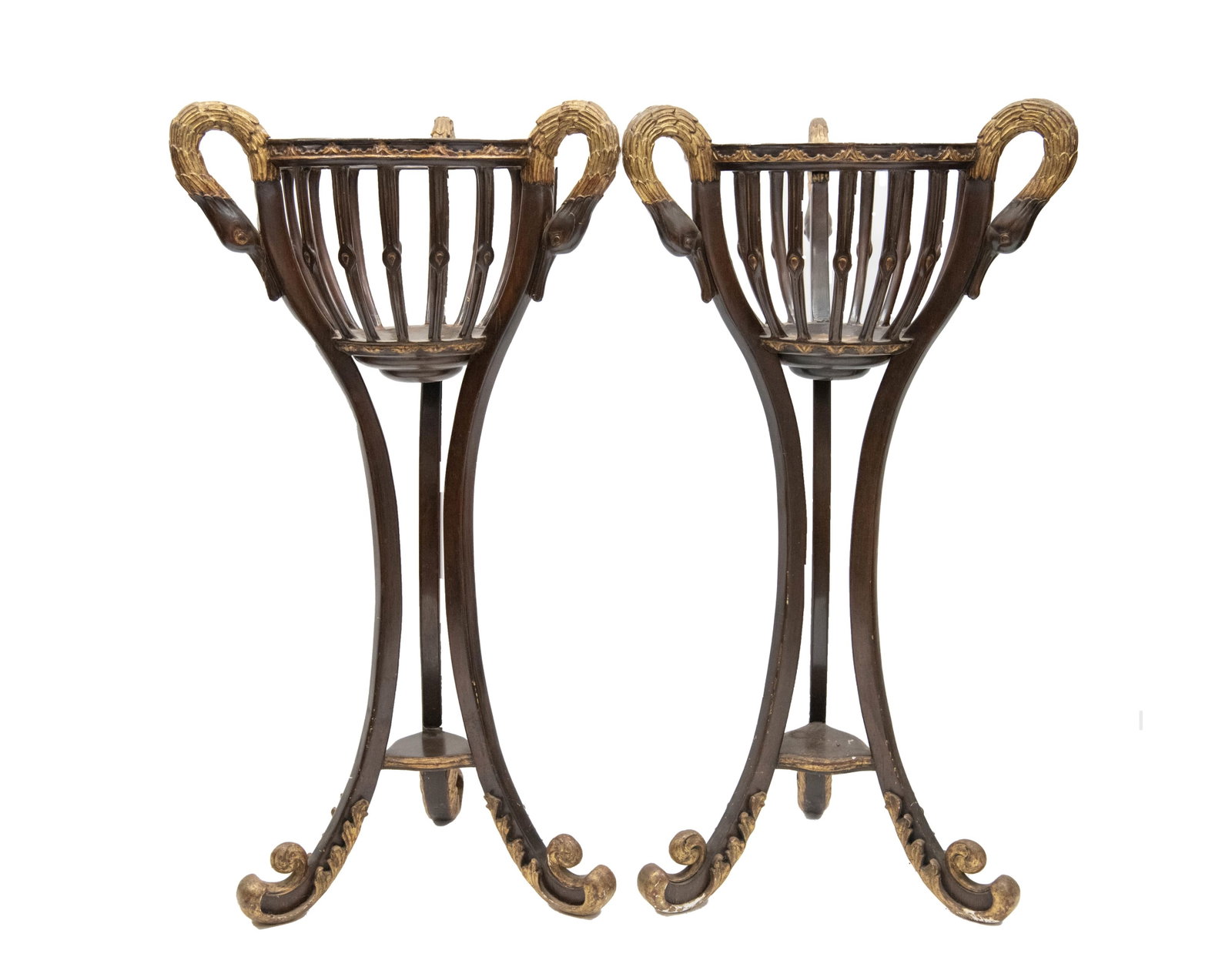 Pair of Empire Style Carved Gilt Swan Plant Stands: Pair of Empire Style Carved Gilt Swan Plant Stands Approximate size each: 47.125” H x 24” W x 22” D