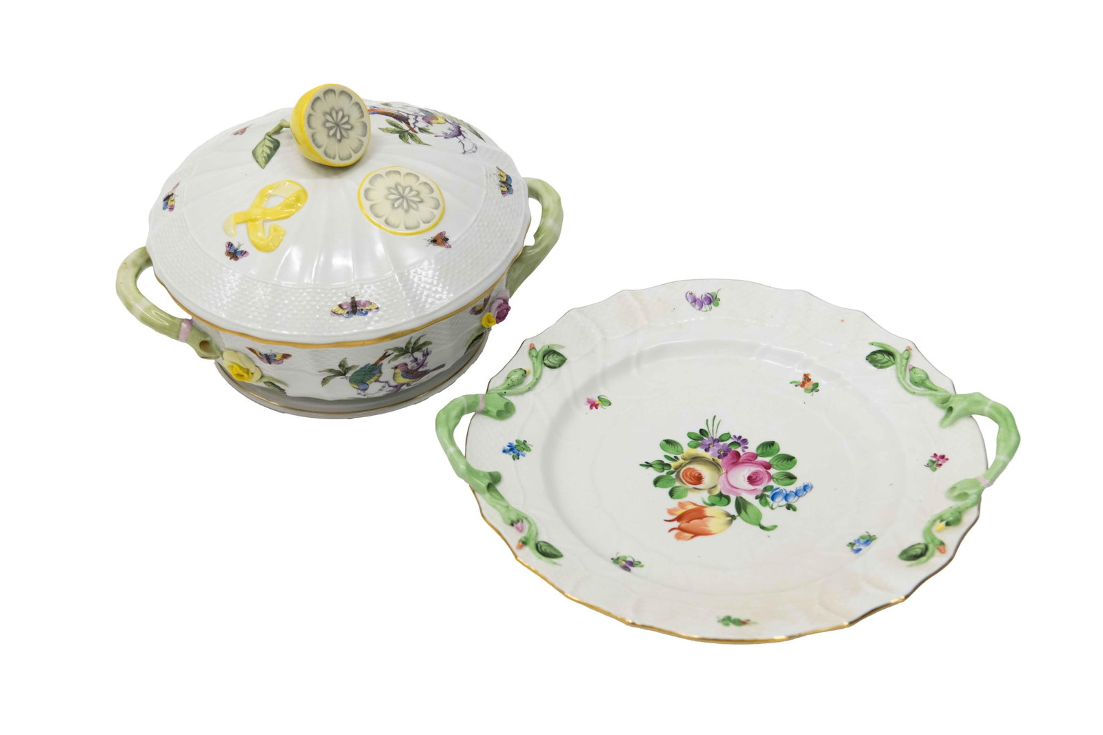 Herend Rothschild Bird Tureen & Herend Floral & Vine Plate (1 of 11)