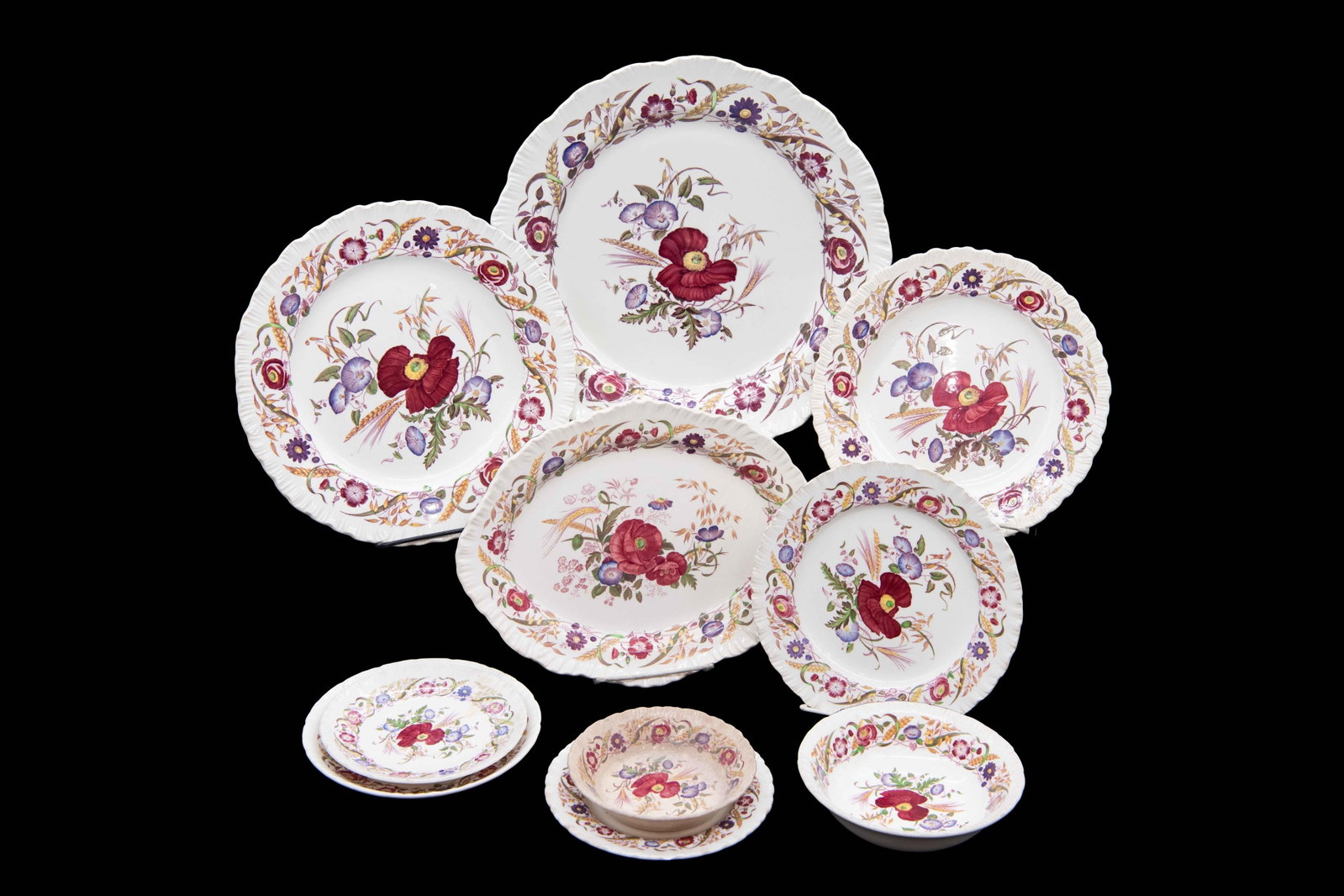 Set of Wedgwood 'Cornflower' China Dish Set: Set of Wedgwood 'Cornflower' China Dish Set x1 large serving dish Approximate size: 12.75” W x 12.75” D x1 dinner plate x3 large salad plates x2 dessert plates x4 large teacup plates x5 sm