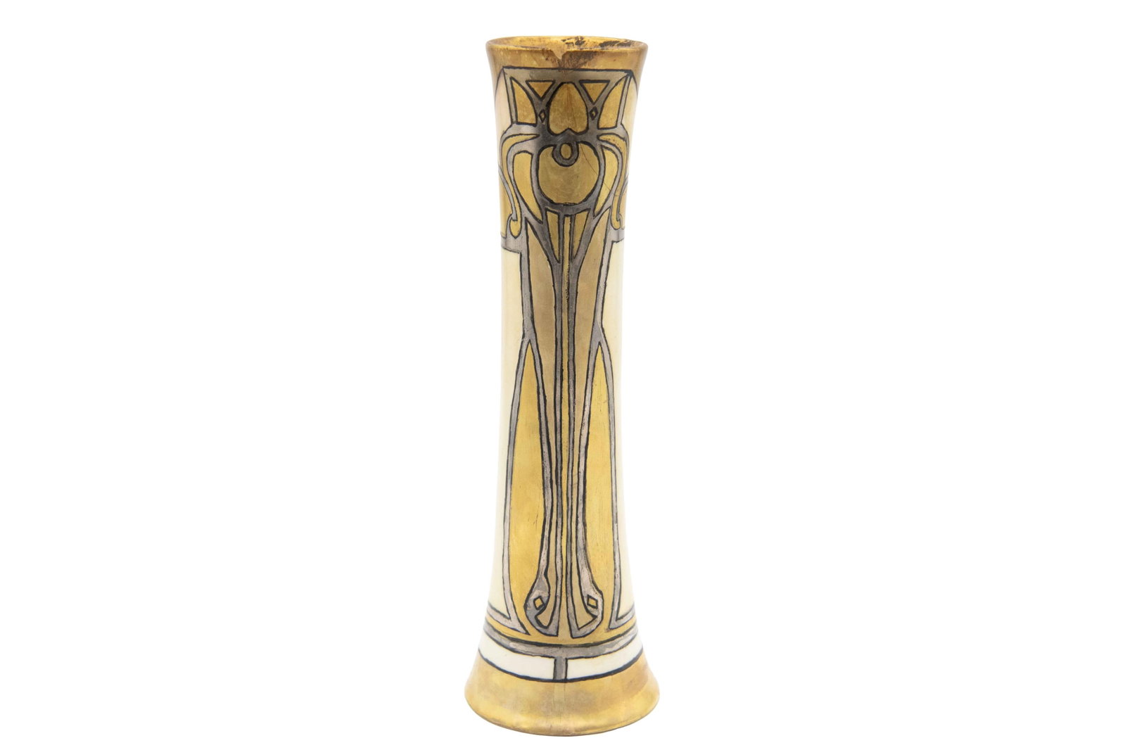 Art Nouveau Gilt Silver & Gold Vase: Art Nouveau Gilt Silver & Gold Vase Art Nouveau Gilt Silver & Gold Vase Chip and sign of repair Approximate size: 10” H x 3” W x 3” D