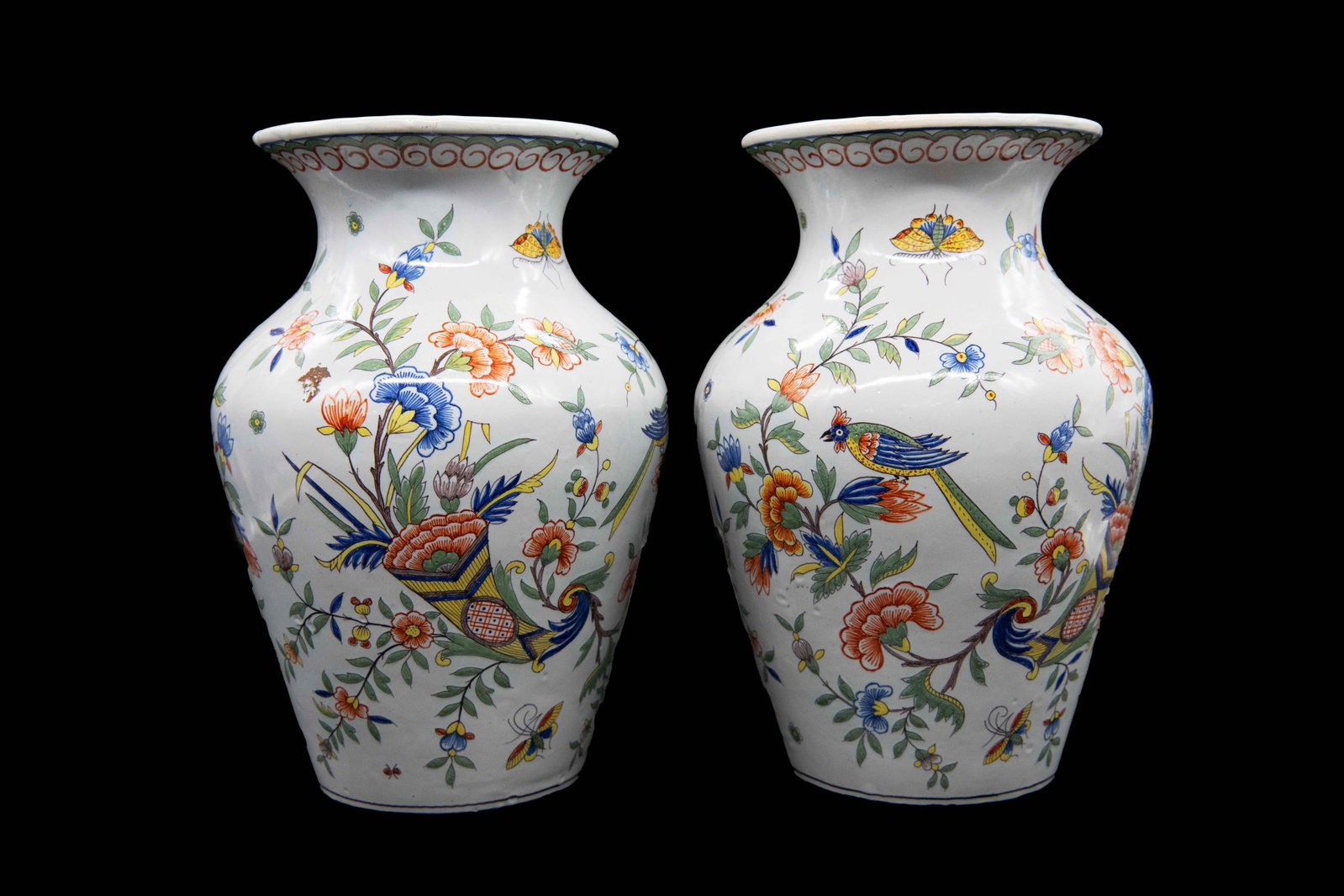 Pair of Antique French Faience de Rouen Vases (1 of 9)