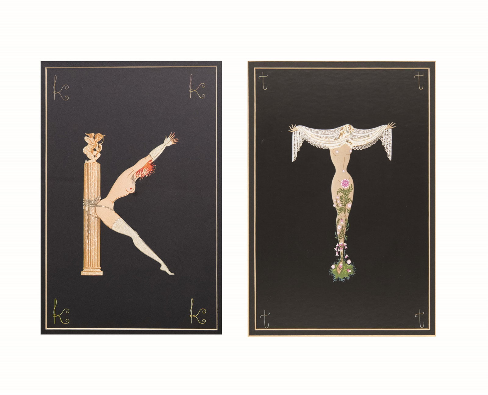 Erte, Russian/French 1892-1990, Letter K and Letter T from Alphabet Suite, Serigraph on Paper (1 of 8)